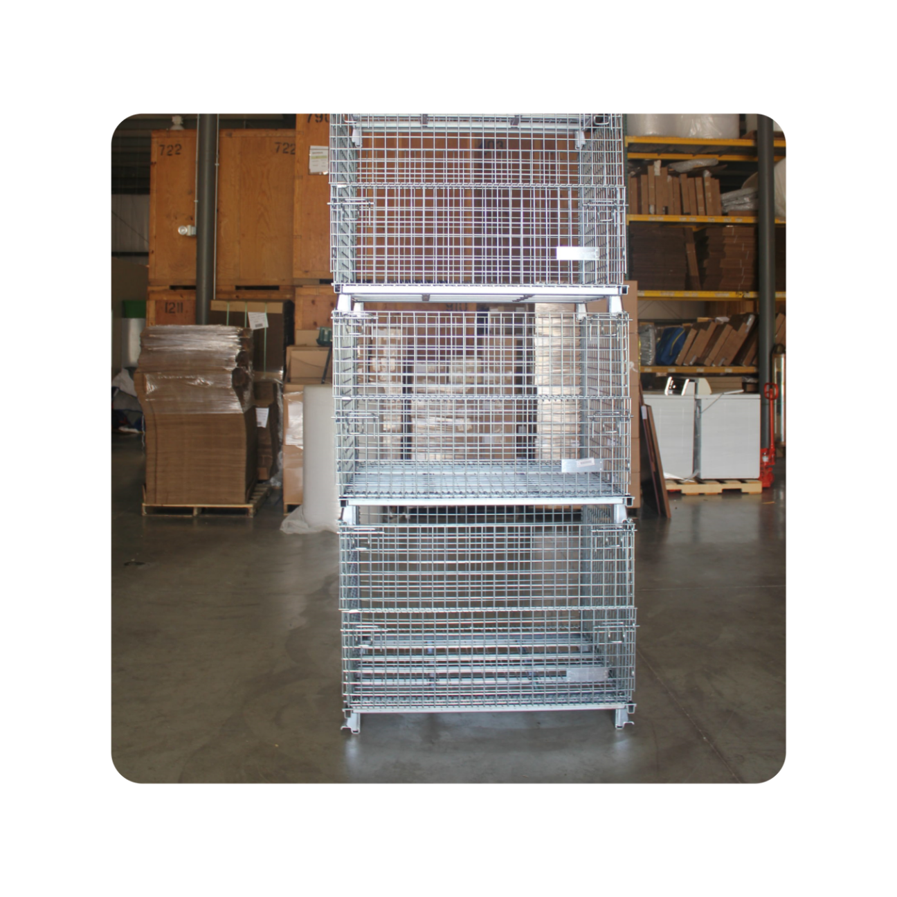 Galvanized Wire Mesh Container Foldable metal rolling Storage Cage for warehouse