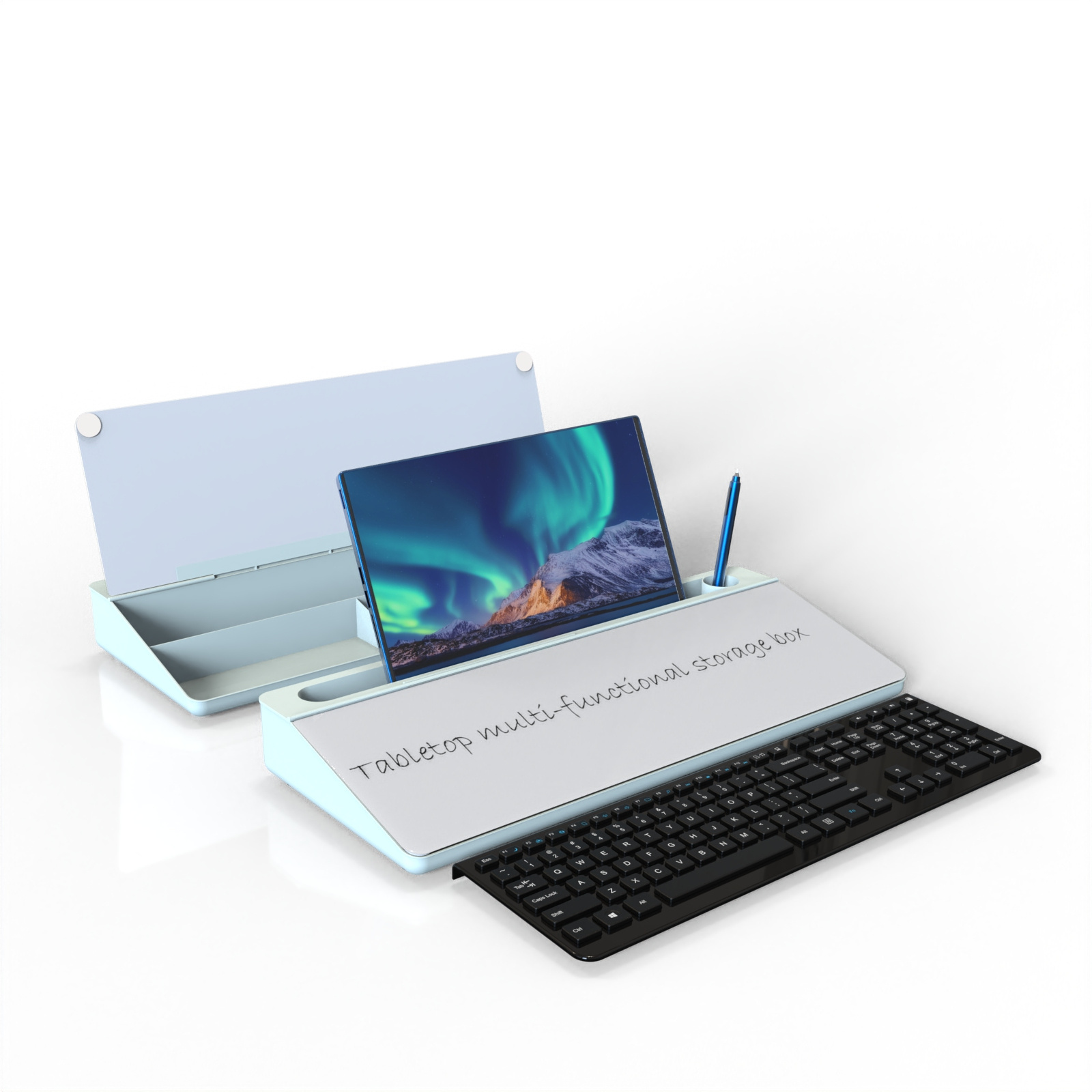 Custom LOGO Dry Erase Glass WhiteBoard Computer pad Keyboard Small Desktop Glass White Board  with Storagefor Desk Organizers