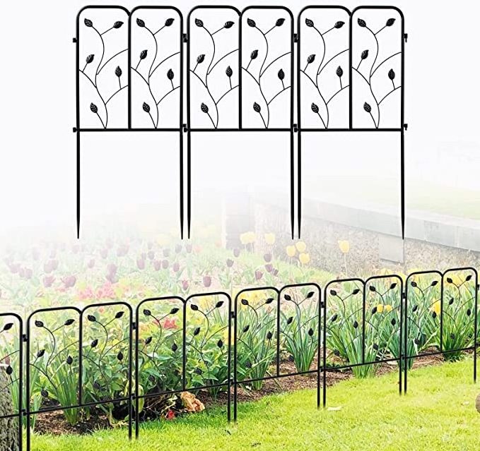 high-quality black  iron fence leaf decoration garden landscape fences animal pet barrier animal guard split fence