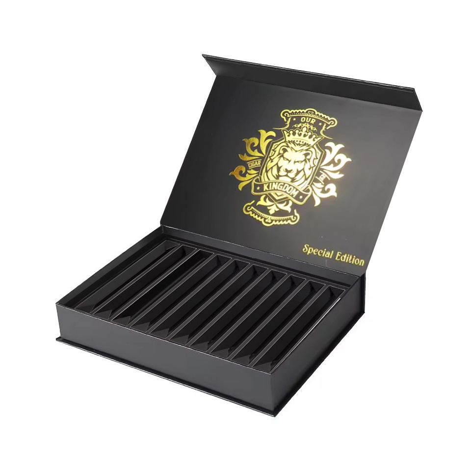 Custom Gold Foil Black Book Shaped Cigar Paper Boxes Gift Luxury Display Empty Magnetic Humidor Cigar Box