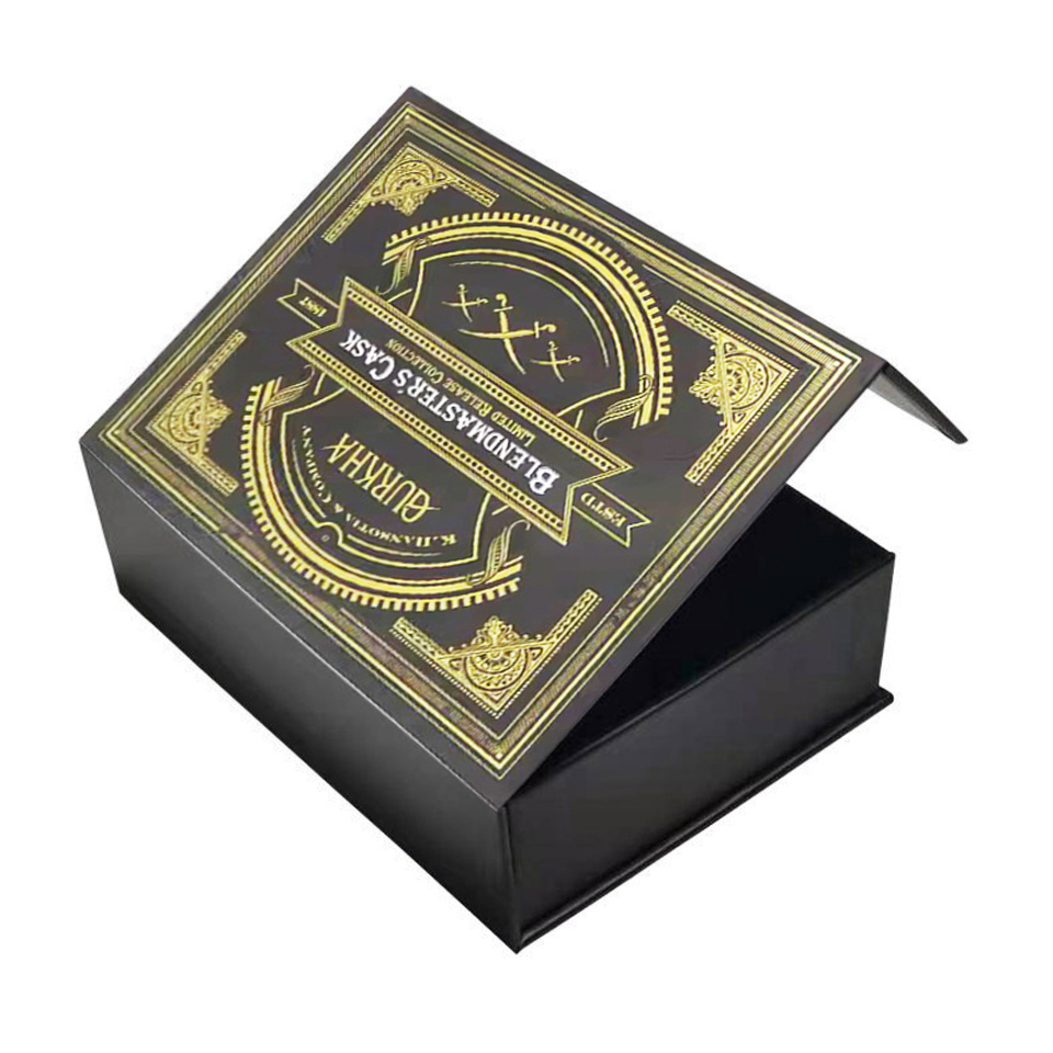 Custom Gold Foil Black Book Shaped Cigar Paper Boxes Gift Luxury Display Empty Magnetic Humidor Cigar Box