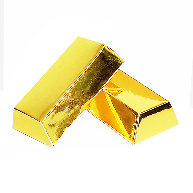 Custom Size Holographic Paper Shiny Fake Gold Bar Wedding Favor Candy Treats Box Golden Brick Chocolate Gift Boxes For Casino