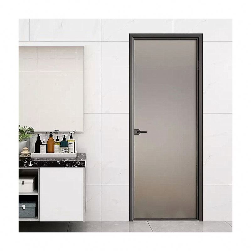 black frame aluminium toilet door design restaurant glass swing door lock hotel frosted glass aluminum toilet door for bathroom