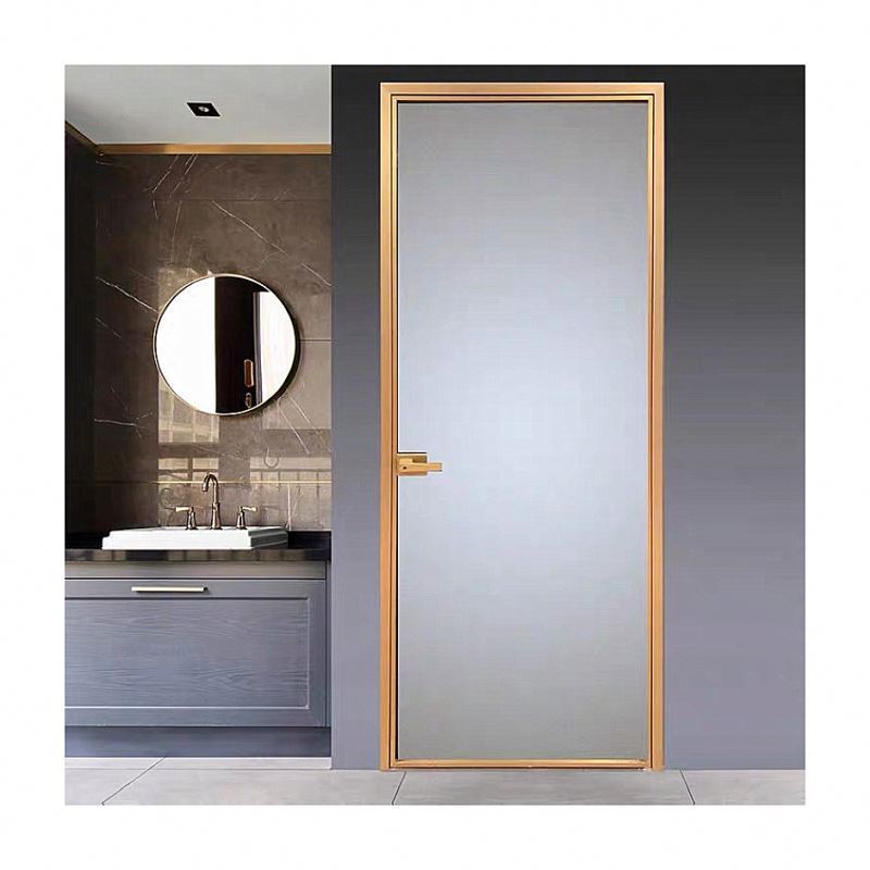 black frame aluminium toilet door design restaurant glass swing door lock hotel frosted glass aluminum toilet door for bathroom