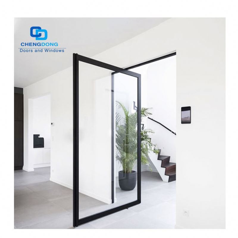 Commercial Used Heavy Duty Design Exterior Black Steel Or Anodized Aluminum Frame Glass Pivot Entry Doors