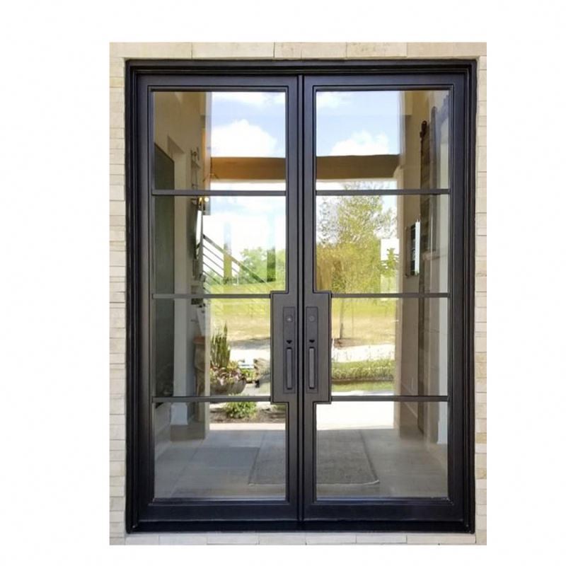 North American External Front Entry Wrought Iron Glass Door French Double Tempered Glass Steel Iron Door