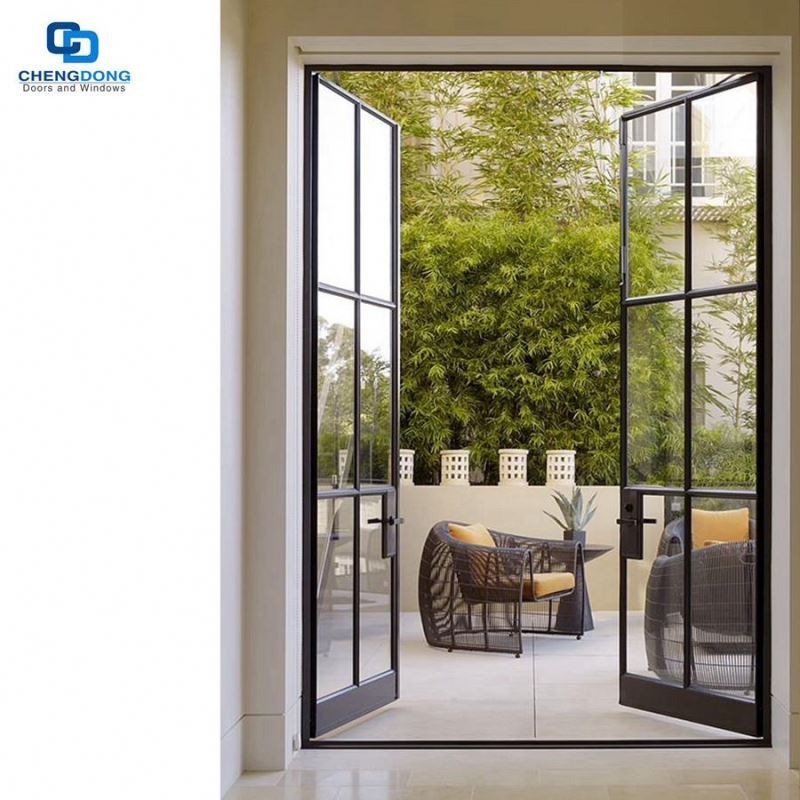 Exterior French Door Glass Inserts bifold door Wholesale Isreali Security French steel Door