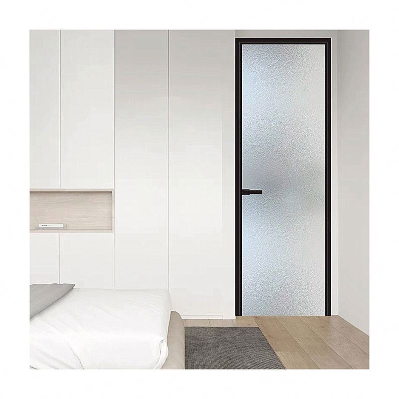 interior double hollow tempered glass toilet single slim narrow frame swing door