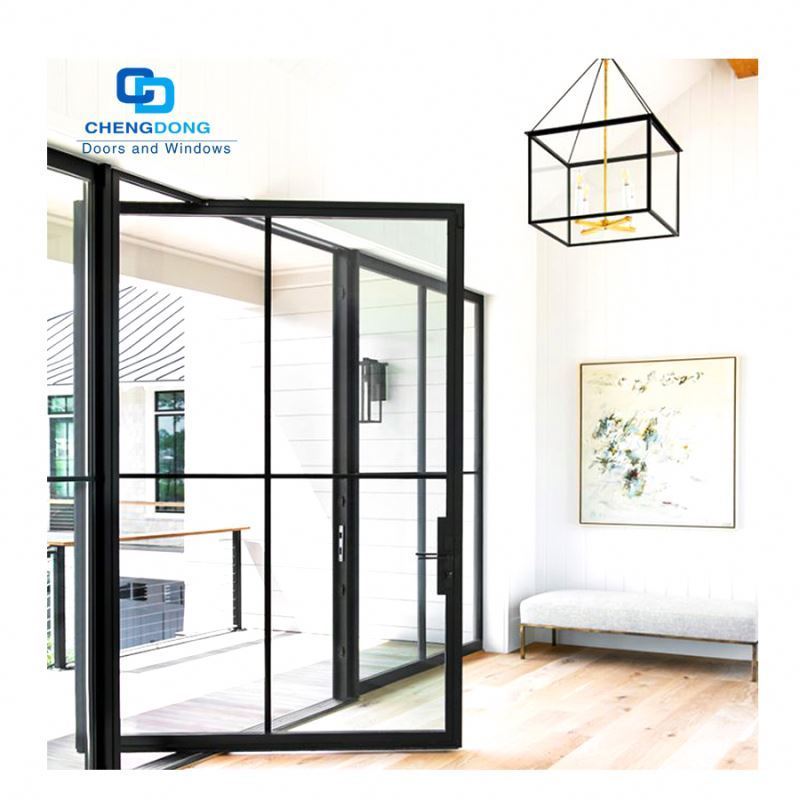 Commercial Used Heavy Duty Design Exterior Black Steel Or Anodized Aluminum Frame Glass Pivot Entry Doors