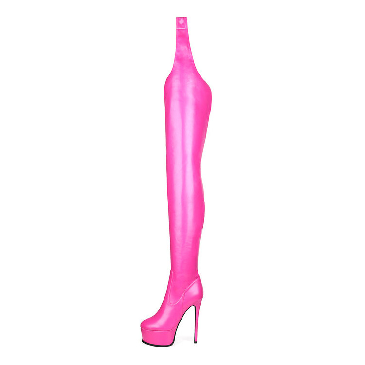 nightclub dancer sex pink women high stiletto heels round toe platform over knee boots shoes with belt