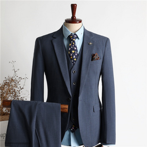 2024 New Men's 3-Piece Slim Fit Business Suit with Blue Stripes Single Breasted Plus Size Polyester Fabric Button Fly Pant