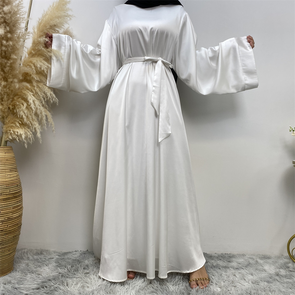 2023 sexy mature ladies Eid Muslim Islamic Design Hot Sale Simplicity Solid Color Smooth Versatile Casual Satin Ladies Dress