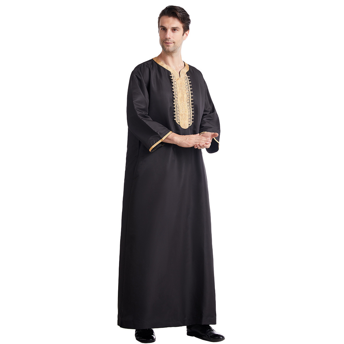 2022 new arrival solid al aseel thobe embroidery men thobes islamic clothing black thobes mens dubai abaya wholesale Islamic Muslim clothing