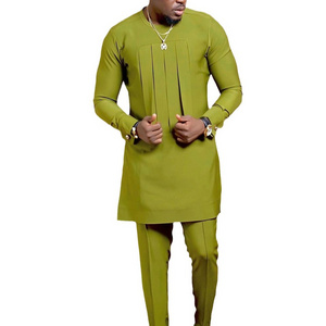 2023 African men's suit solid color splicing casual men's 2-piece set Abaya