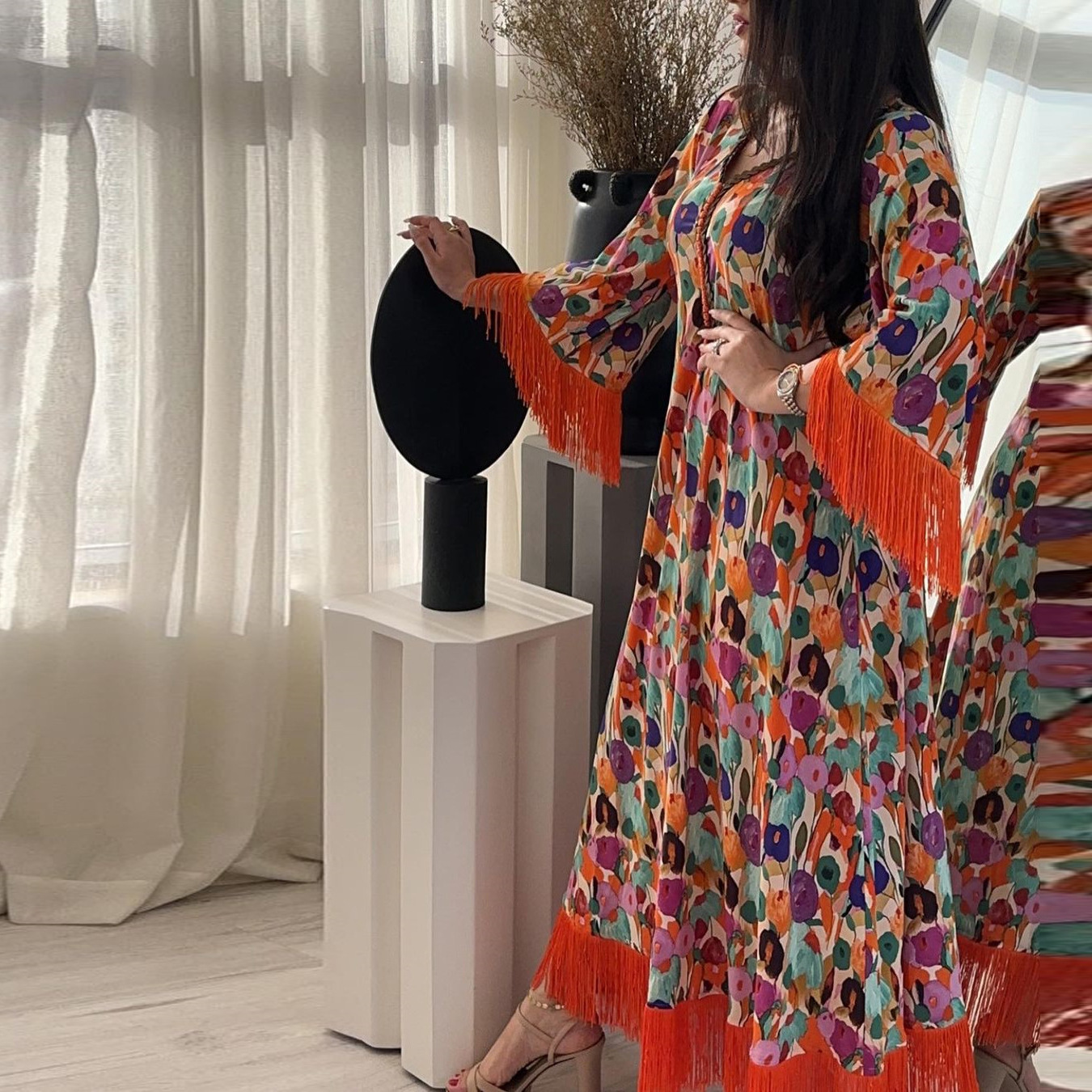 2023 Custom wholesale abaya women muslim dress print casual women's Middle Eastern abaya ethnic women jalabiya Southeast Asia