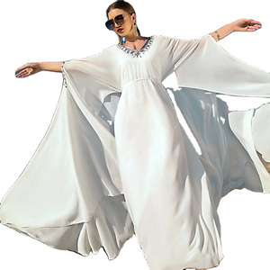 Islamic Muslim garment factory women's White Chiffon butterfly sleeves spot abaya burqa robe support to customize