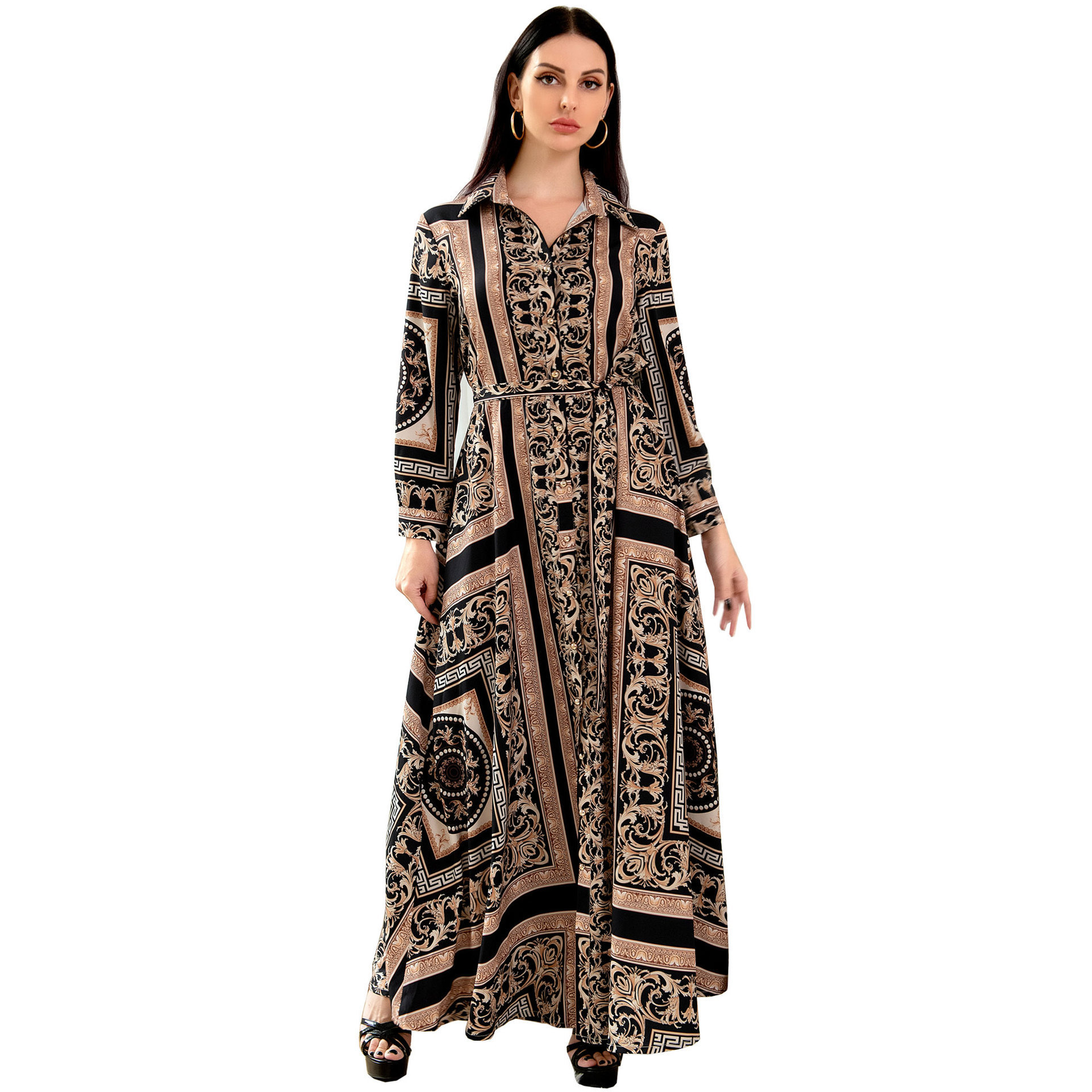 Cross border Middle East E-commerce European and American Dress Muslim Women's Southeast Asian Print Long Sleeve Dress