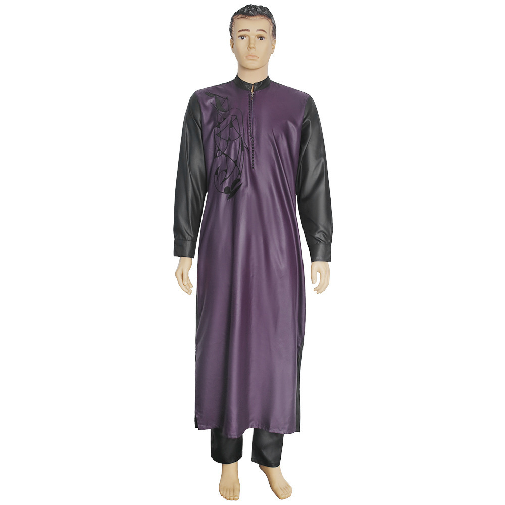 2023 Men's robes contrast color African Muslim large size Middle East Arab long shirt + trousers two sets Abaya