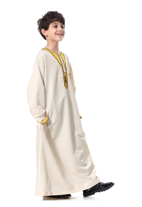 Muslim ethnic middle east region boys islamic clothing wholesale lace embroidery al haramain thobe for 8 year old boys clothing