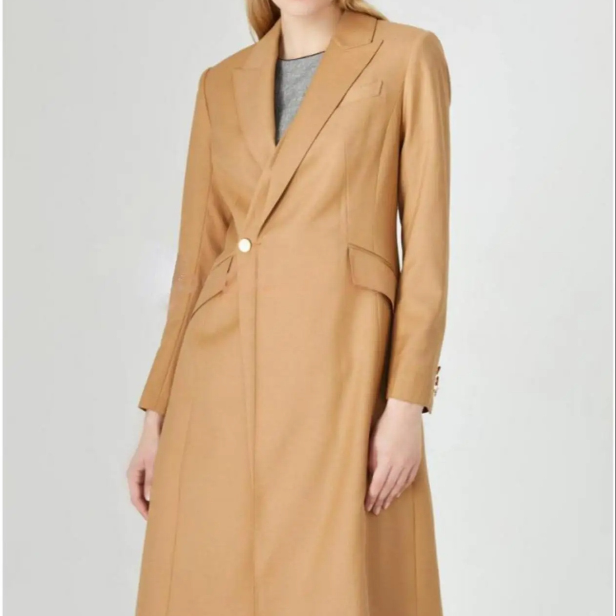 Women's Yellow Woolen Blazer Coat 50% Wool Single Breasted with Button Decoration Elegant Suits & Blazers