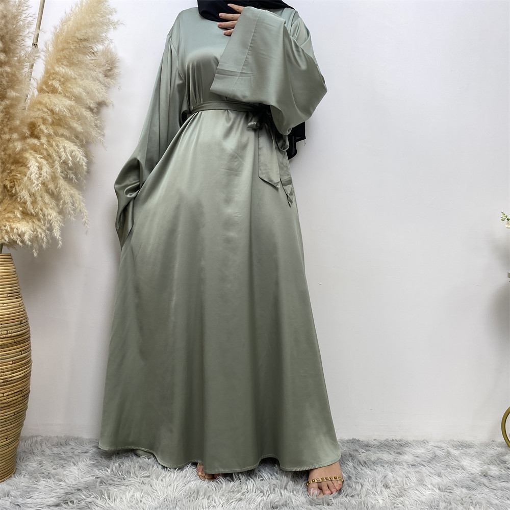 2023 sexy mature ladies Eid Muslim Islamic Design Hot Sale Simplicity Solid Color Smooth Versatile Casual Satin Ladies Dress