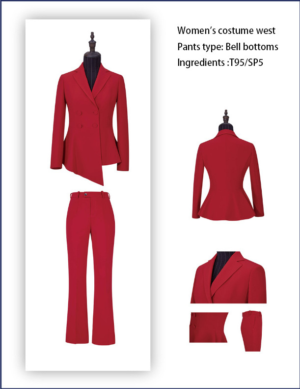 Wholesale New Arrival Professional Women's Suit Set Red Office Formal Blazers and Pants with Button Decoration