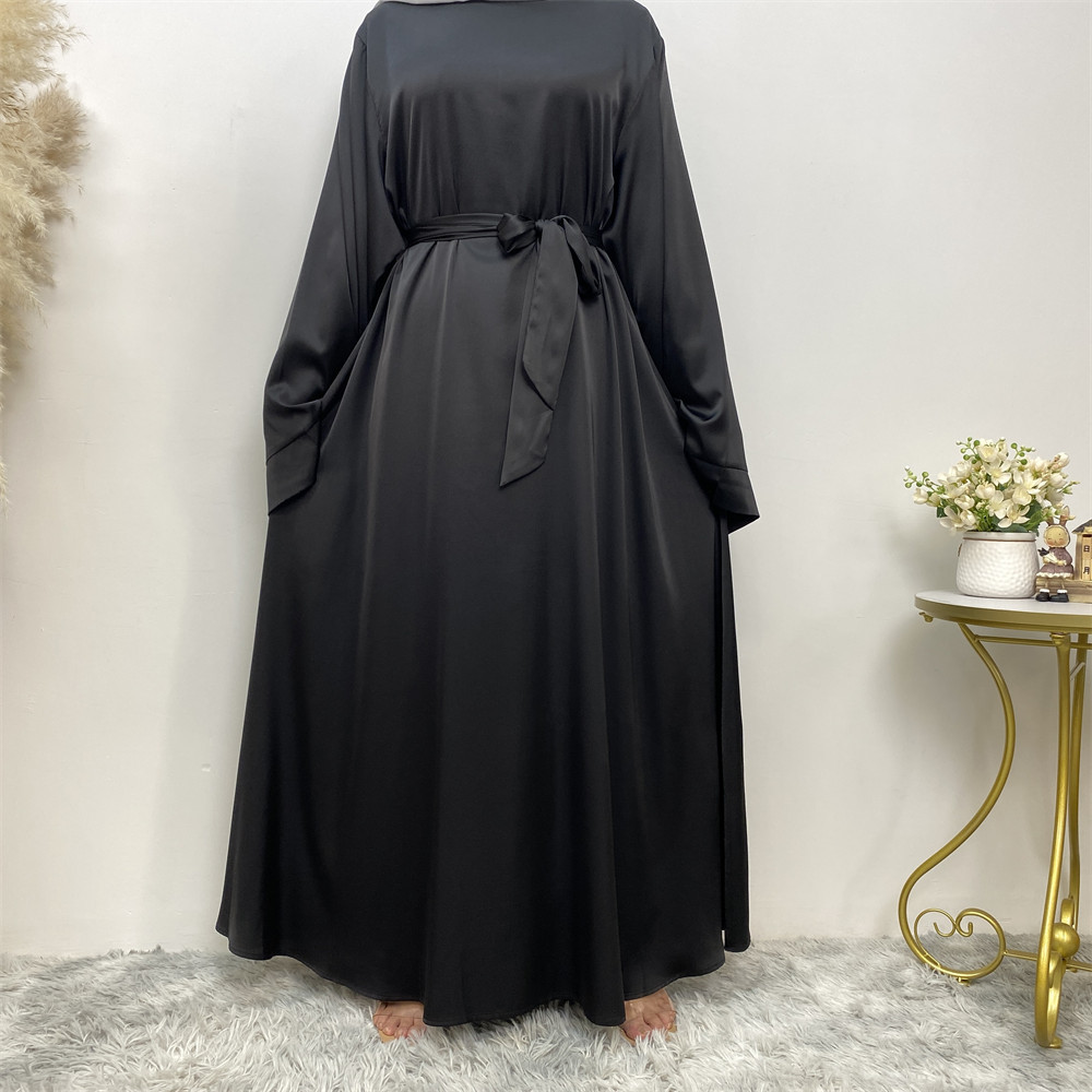 2023 sexy mature ladies Eid Muslim Islamic Design Hot Sale Simplicity Solid Color Smooth Versatile Casual Satin Ladies Dress