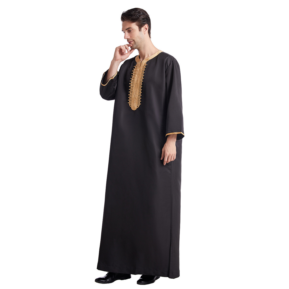 2022 new arrival solid al aseel thobe embroidery men thobes islamic clothing black thobes mens dubai abaya wholesale Islamic Muslim clothing