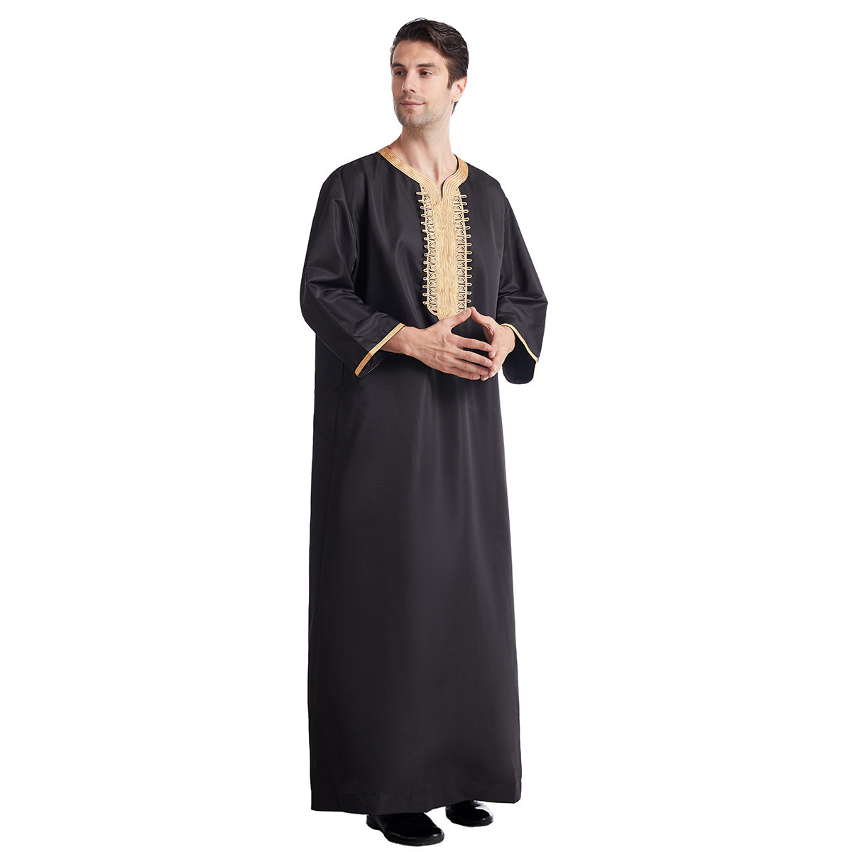 2022 new arrival solid al aseel thobe embroidery men thobes islamic clothing black thobes mens dubai abaya wholesale Islamic Muslim clothing