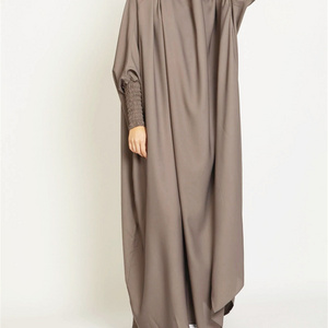 New Arrival Dubai Solid Color Round Neck Large Hem Casual Robe Dress Abaya Muslim Dress for Women