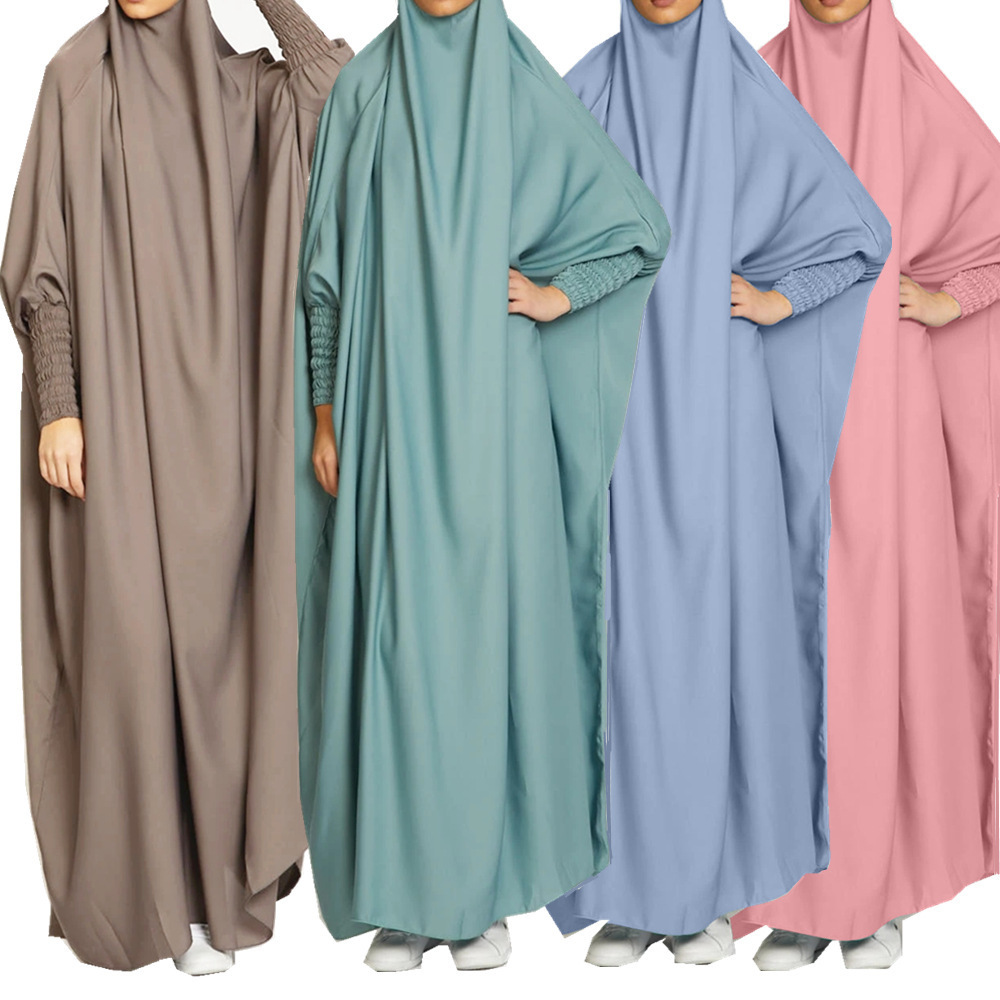 New Arrival Dubai Solid Color Round Neck Large Hem Casual Robe Dress Abaya Muslim Dress for Women