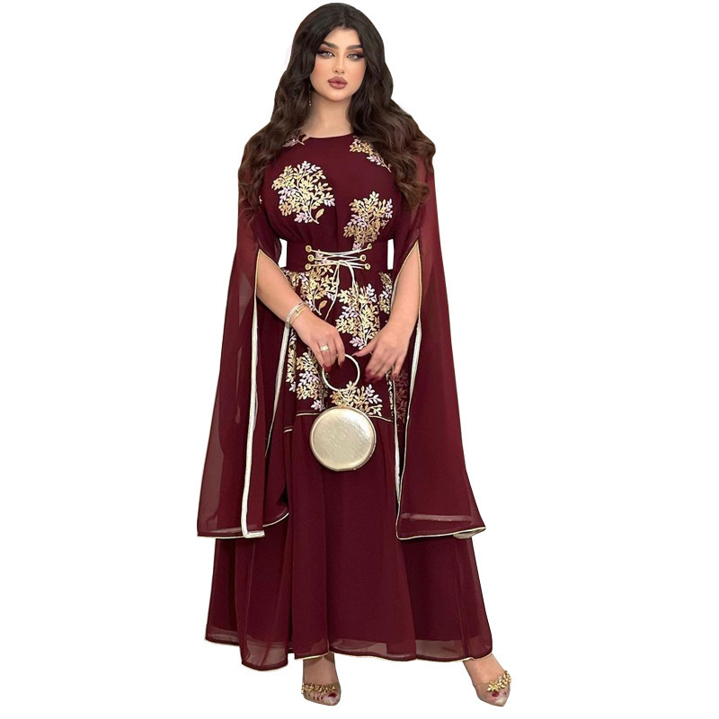 New cross-border Middle East women's clothing Arab clothing Muslim women's gauze tunic waist thin big swing sleeve wholesale