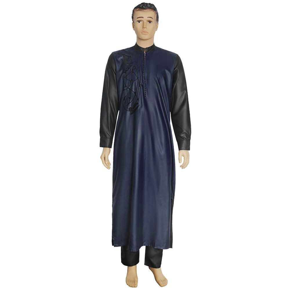 2023 Men's robes contrast color African Muslim large size Middle East Arab long shirt + trousers two sets Abaya