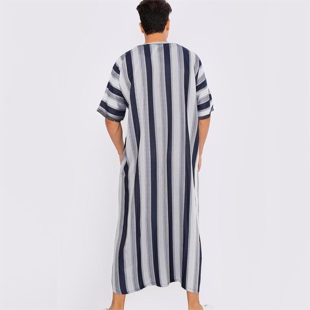 Moroccan Style High Grade Comfortable XL Islamic Men's Robe Striped Ethnic Caftan Jubba Kaftan with Long Sleeves