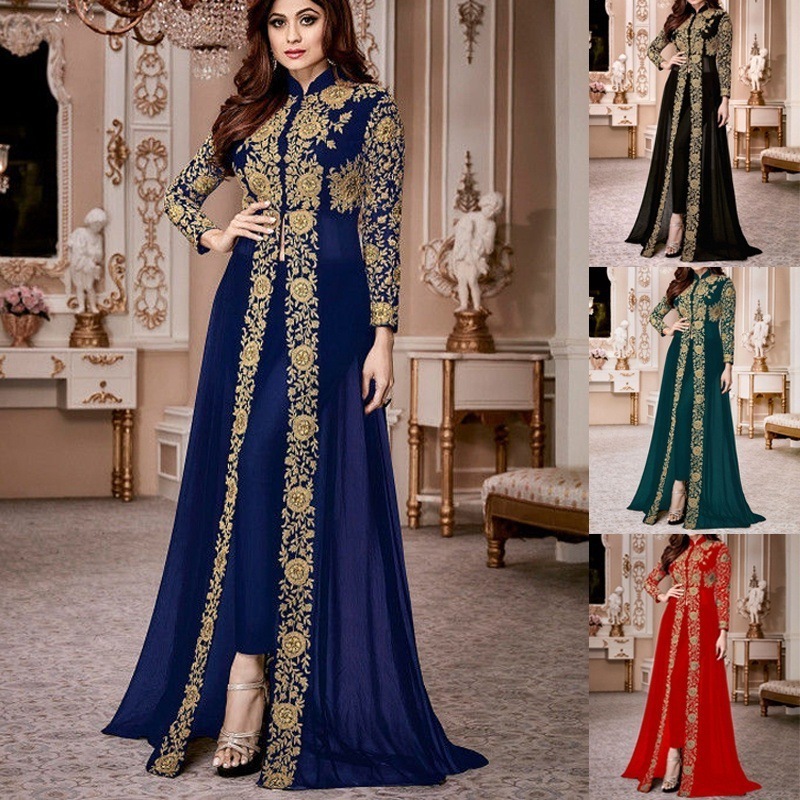 Best selling product abaya dubai monsoon Arabic Evening Dress skirt printing Long Sleeve Moroccan women Kaftan Gown Muslim Prom