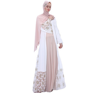 Hot sale muslim dress women's set beautiful abaya dubai designs flare sleeve embroidery dubai abaya Islamic clothing wholesale