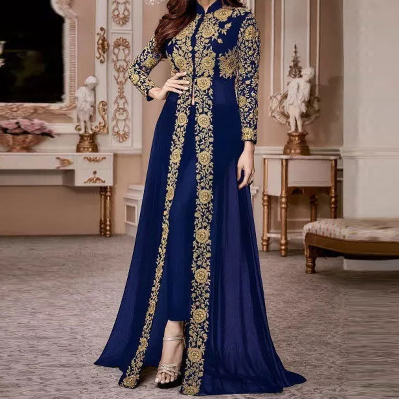 Best selling product abaya dubai monsoon Arabic Evening Dress skirt printing Long Sleeve Moroccan women Kaftan Gown Muslim Prom