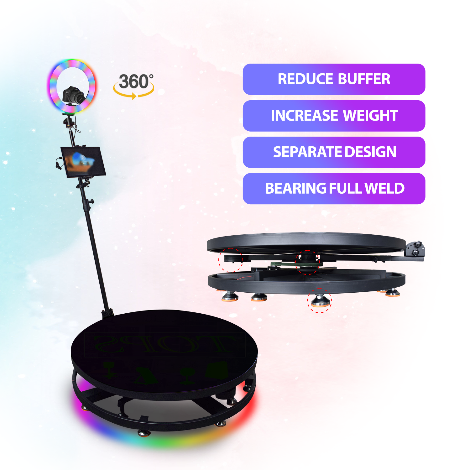 Slow Motion Rotating Portable Selfie Platform Spin 360 Degree Photo Booth with Rotating Stand