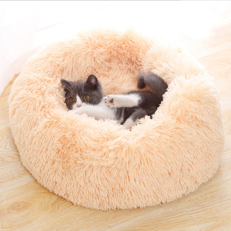 2022 Hot Sale Dogs Plush Donut Pet Bed Warm Cuddler Kennel Soft Puppy Sofa Cat Cushion Bed Sleeping Bag