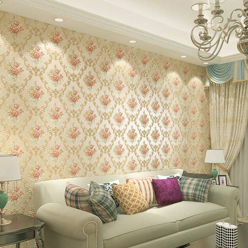 Thickened large flower non-woven wallpaper is used for interior wall decoration of living room and bedroom, 3D carved wallpaper