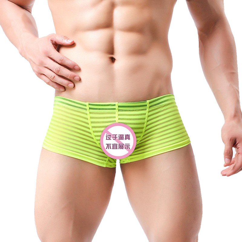 Hot Underwear Men's Shorts Boxers Sexy Transparent Solid Grid Panties