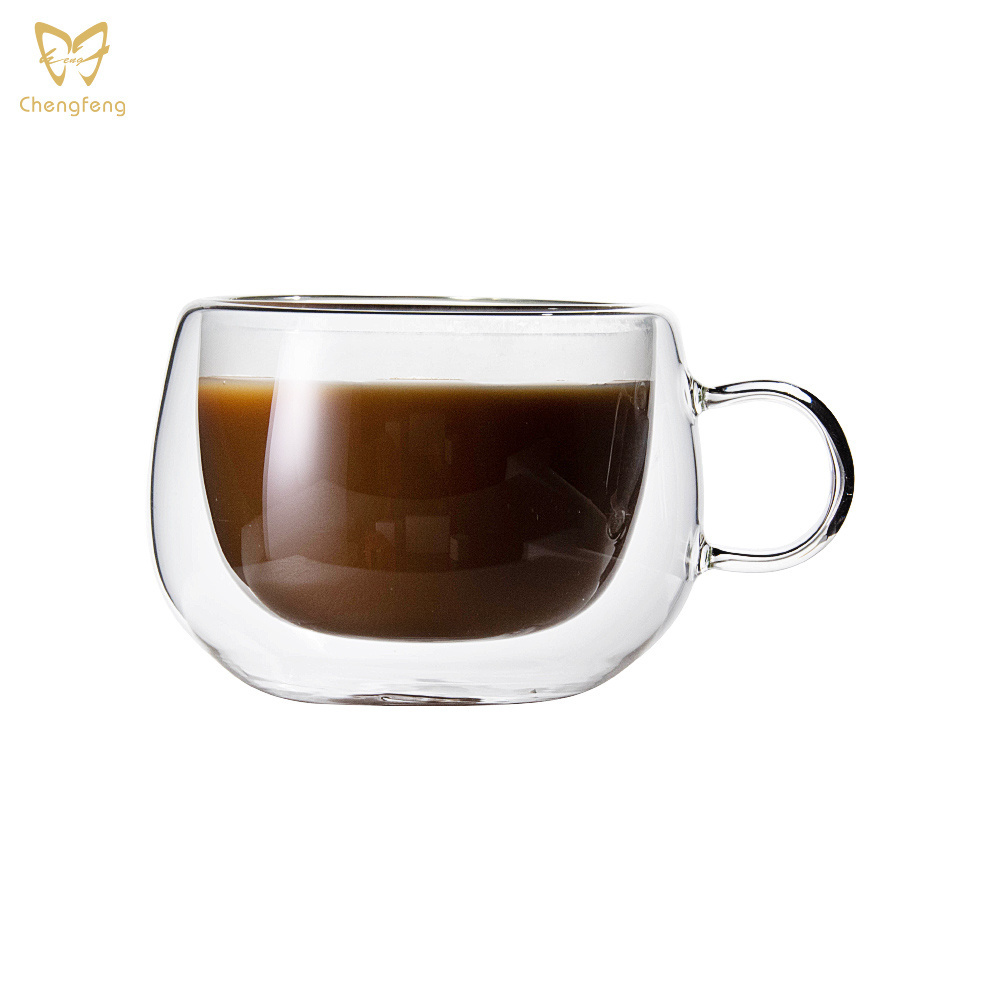 Two-Double Hand Made lead Free Glasses coffee glass   Espresso Latte Cups Coffee Tea Drinking Glass Cup