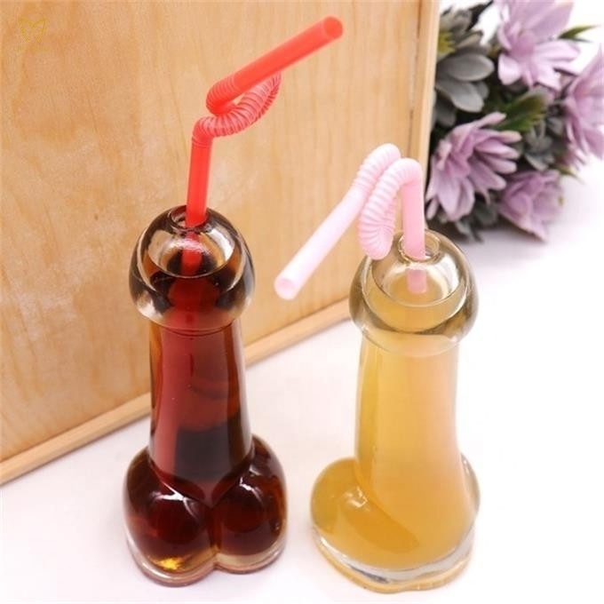 Unique Dick Shaped Penis Shaped High Borosilicate Glass Creative Party Cups Cocktail Glass With Straw For Bar