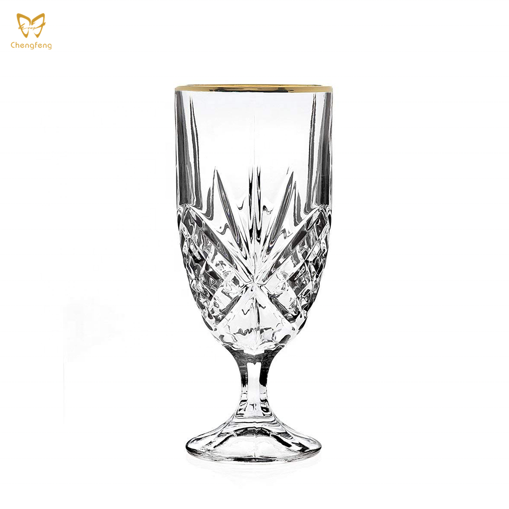 Crystal Red Wine Glass with Gold Band Design