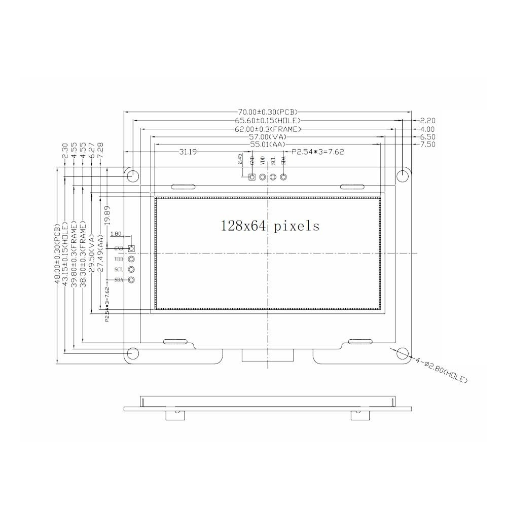 128x64 Pixels Ssd1309 Monochrome Screen 2.42 Inch Mini Custom Oled Display With I2c Interface