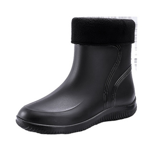 Men's Non-Slip and Wear-Resistant Fishing Shoes Thick Soles with Velvet Rain Boots Lightweight for Summer and Winter