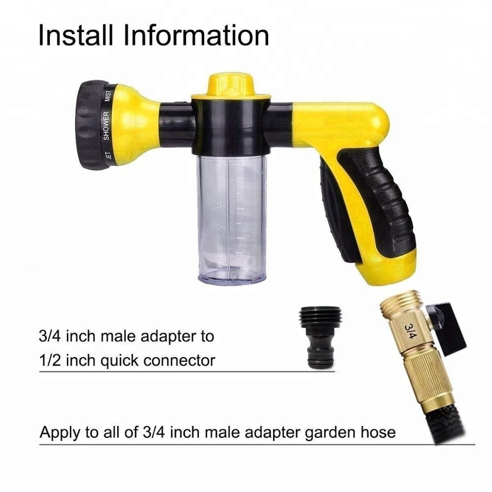 Garden Hose Nozzle, 8 Watering Patterns for Cars Washing, Pets Shower, Adjustable Foam Sprayer