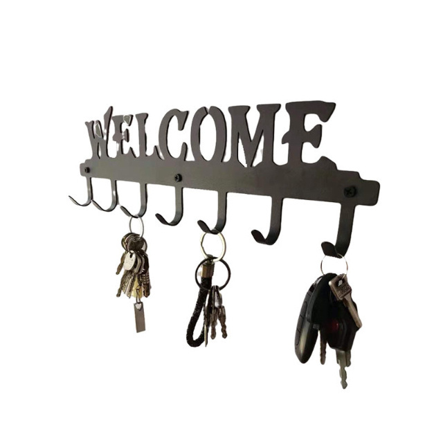 OEM Hot Sale Store Foyer Hallway Entrance Decoration WELCOME Unique Design Black Metal Wall Hooks