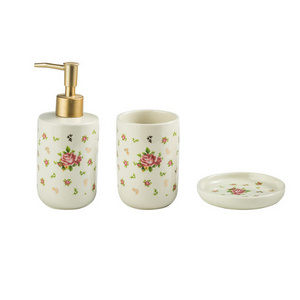 American Vintage 1Soap Dispenser 1Tumbler 1 Round Soap Dish Set 3 Pieces Ceramic Bathroom Accessory