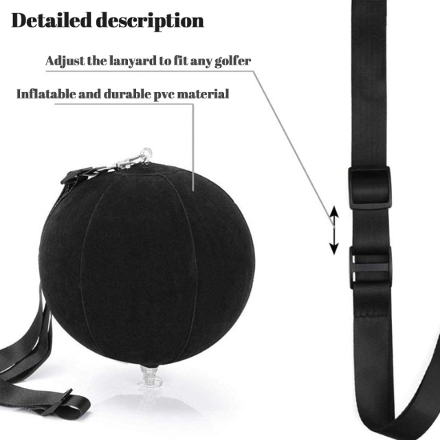 Golf Impact Ball with Inflator Pump Hangable Posture Correction Training Adjustable Arm Motion Guide Black Golf Impact Ball